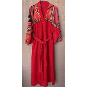 Vintage Vanity Fair Robe Velour 60s/70s House Coat With Pockets Red Stripe Small